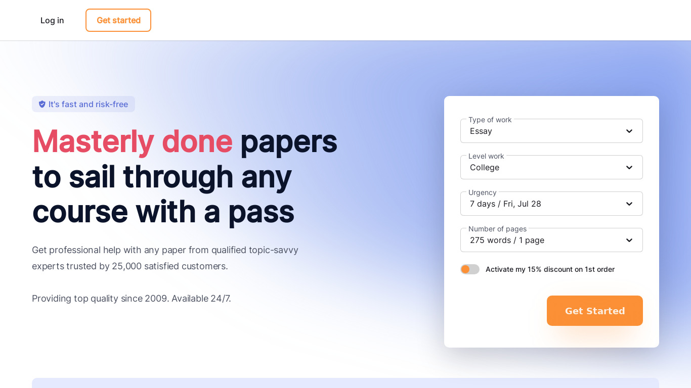 MasterPapers Landing page