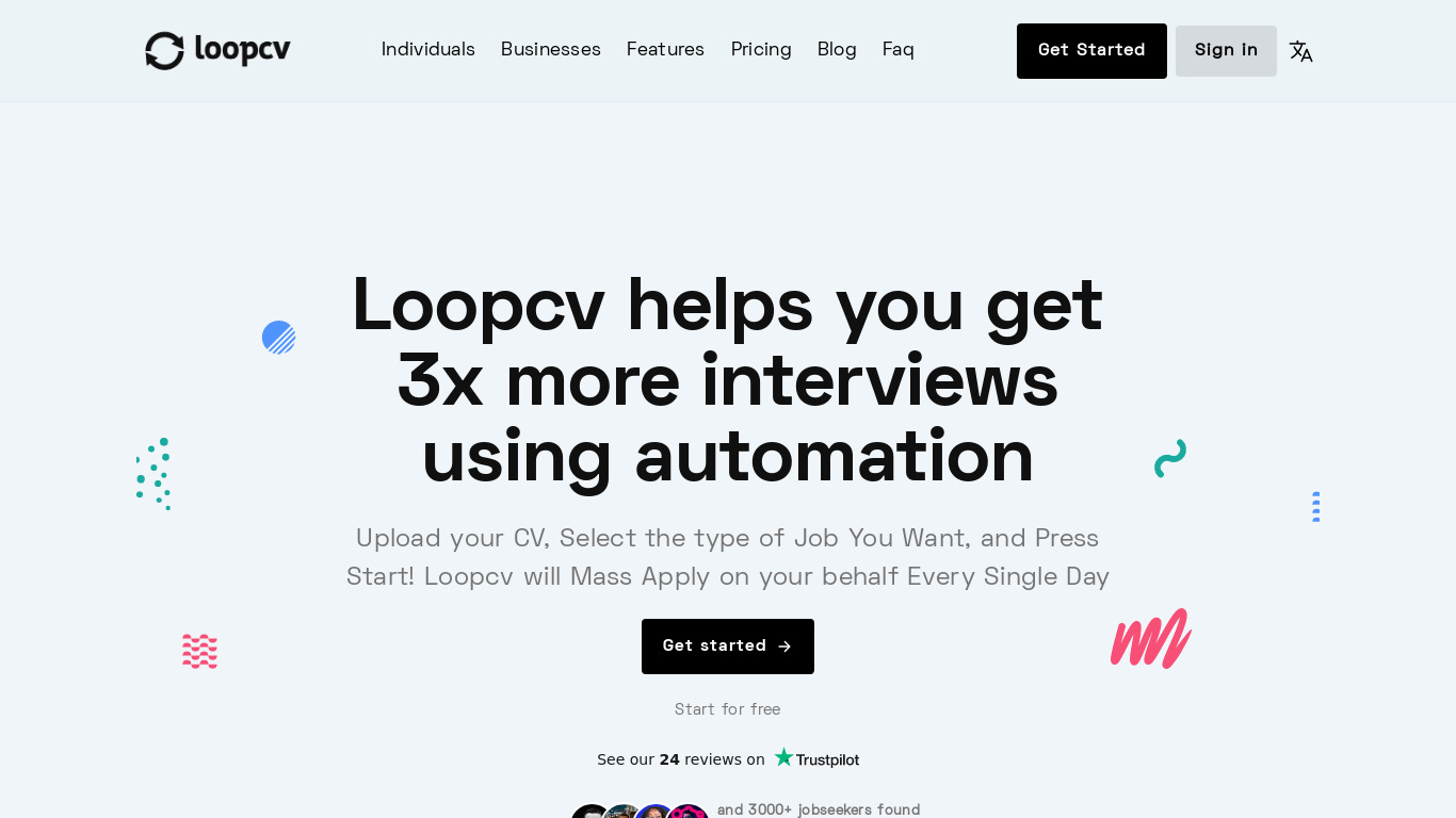 Loopcv Landing page