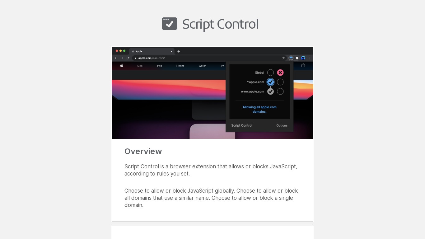 Script Control Landing page