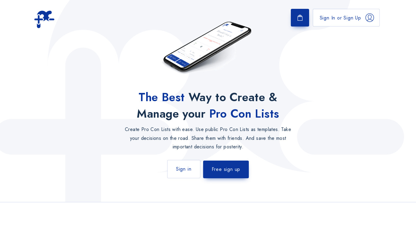 ProsContras Landing page