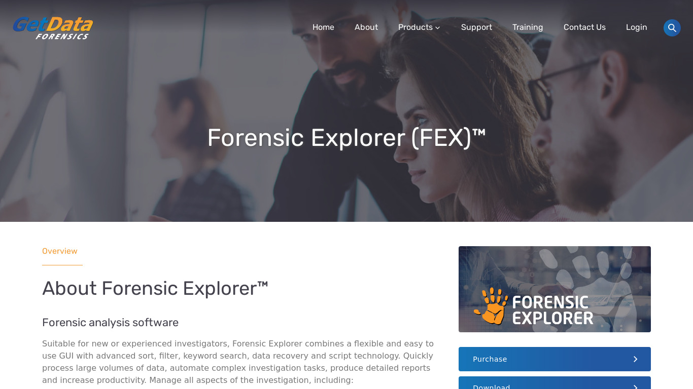 Forensic Explorer Landing page