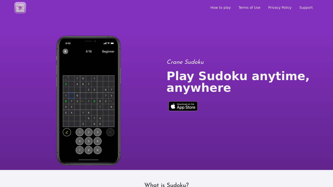 Crane Sudoku Landing page