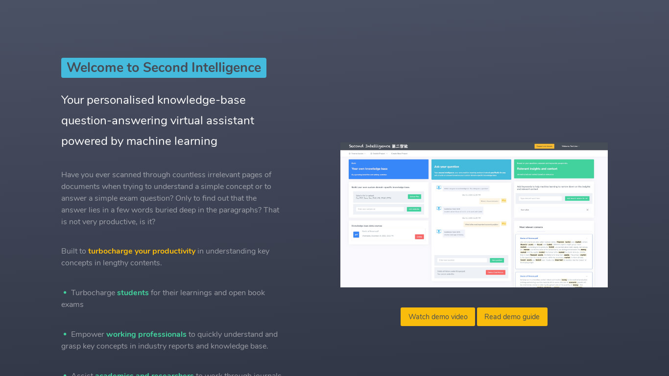 Second Intelligence Landing page