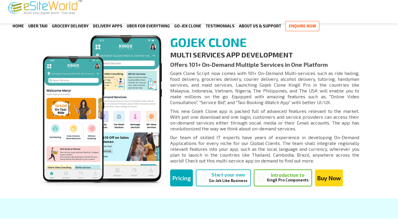 eSiteWorld GoJek Clone Landing page