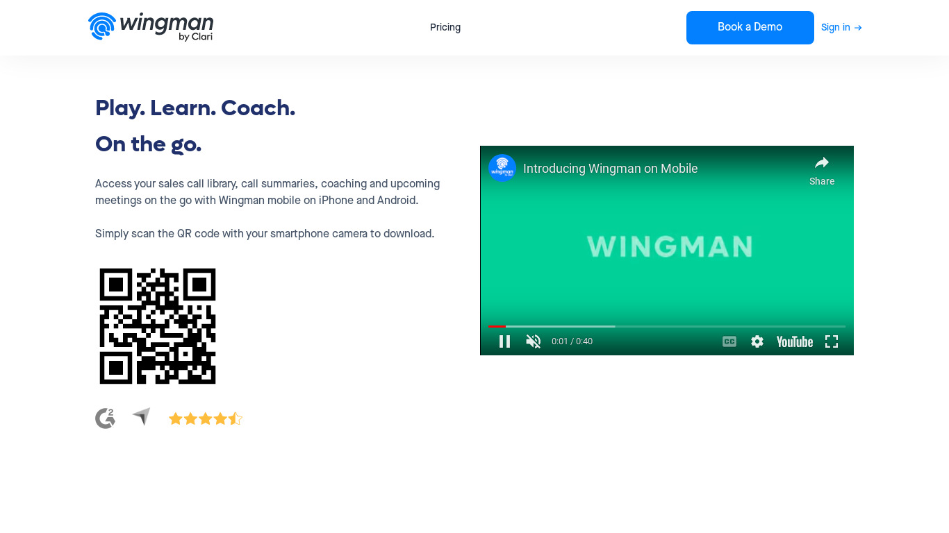 Wingman Mobile App Landing page