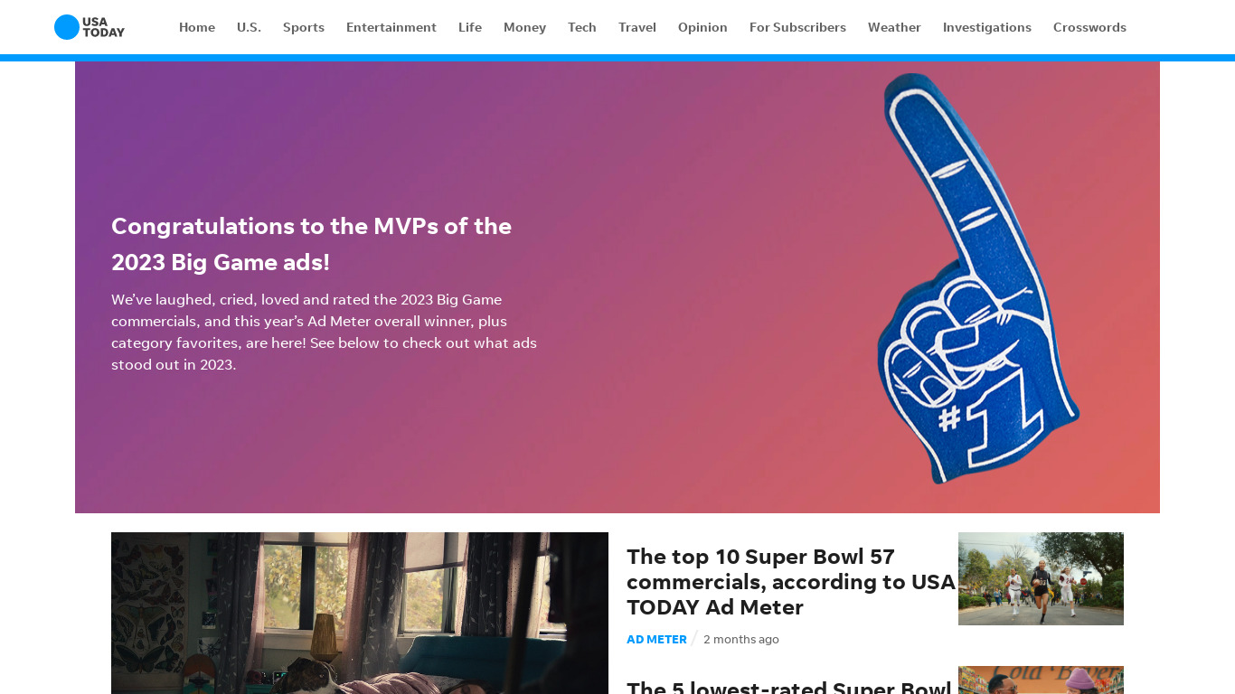 Super Bowl Ad Meter Landing page