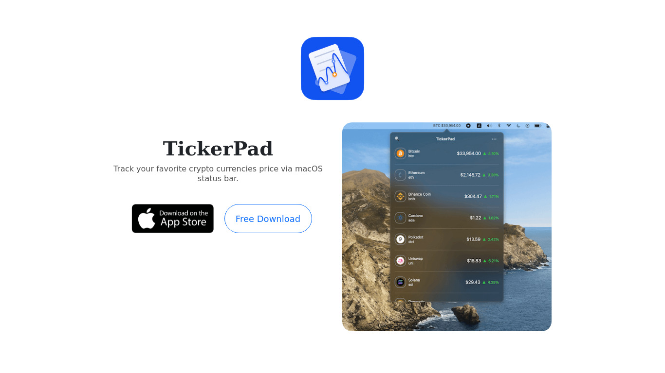 TickerPad Landing page