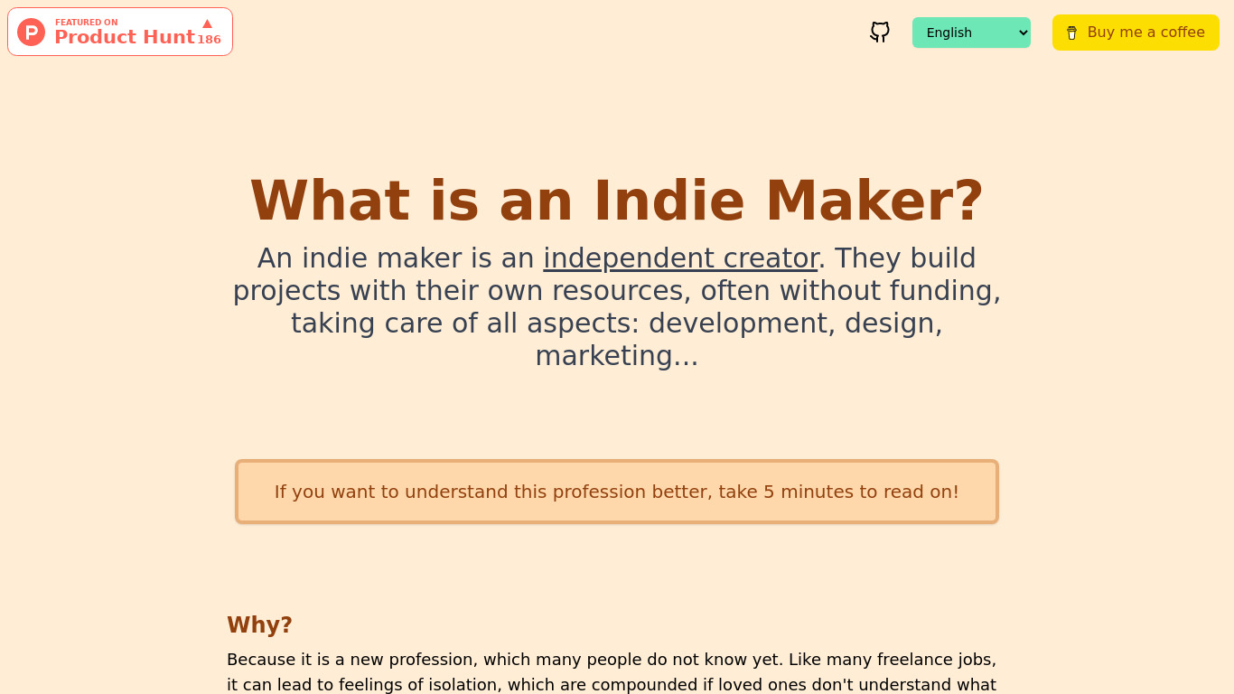 What is an Indie Maker? Landing page