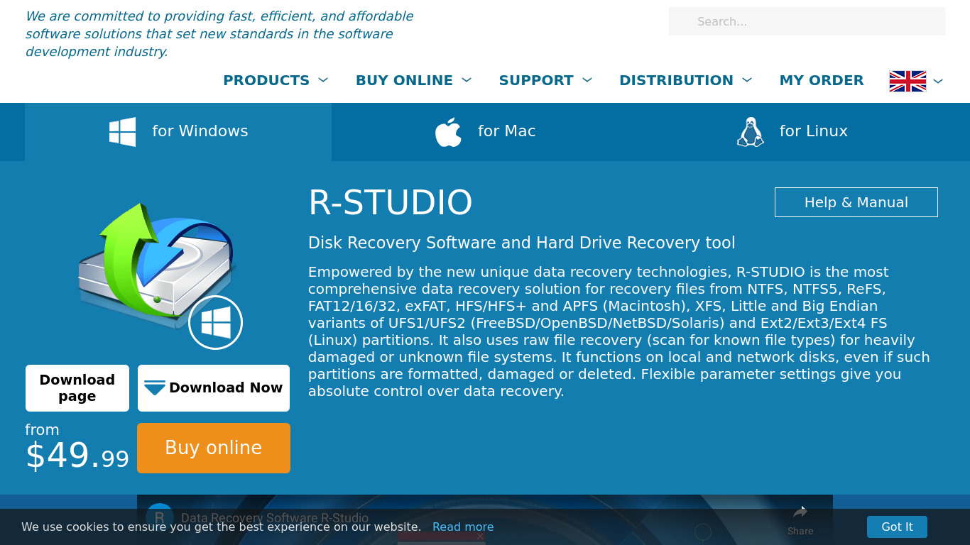 R-Studio Disk Recovery Software Landing page