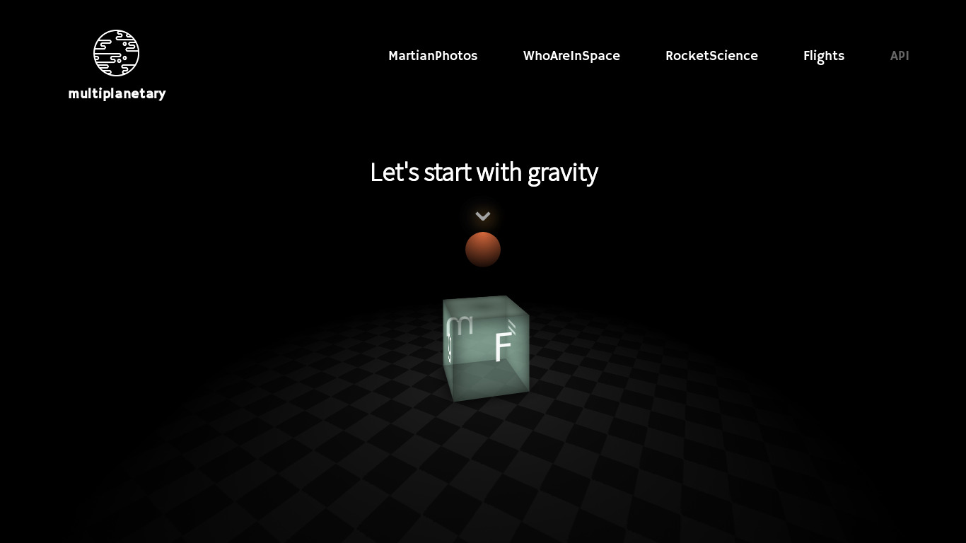 Gravity Simulation Landing page