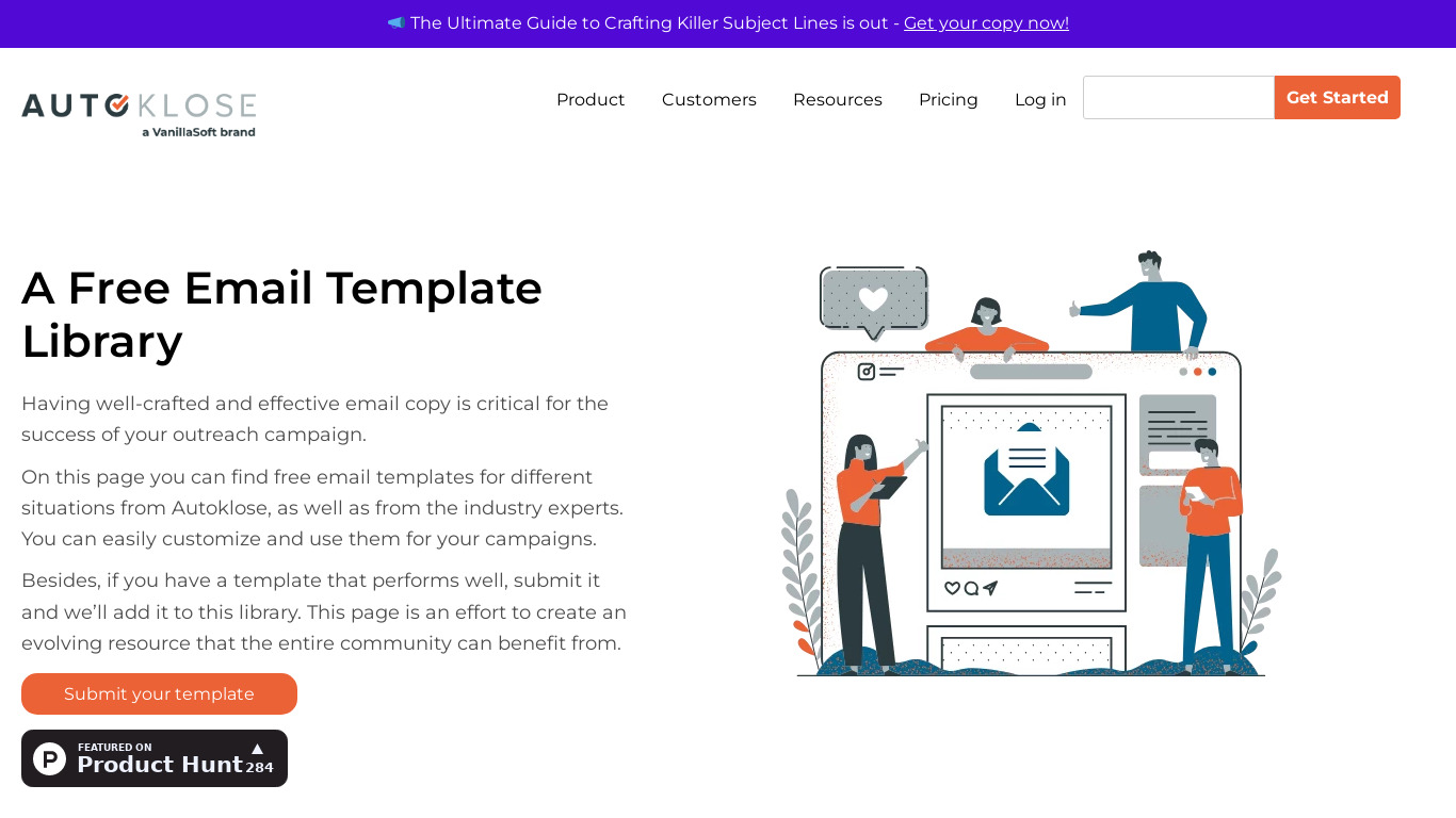 Email Template Library by Autoklose Landing page