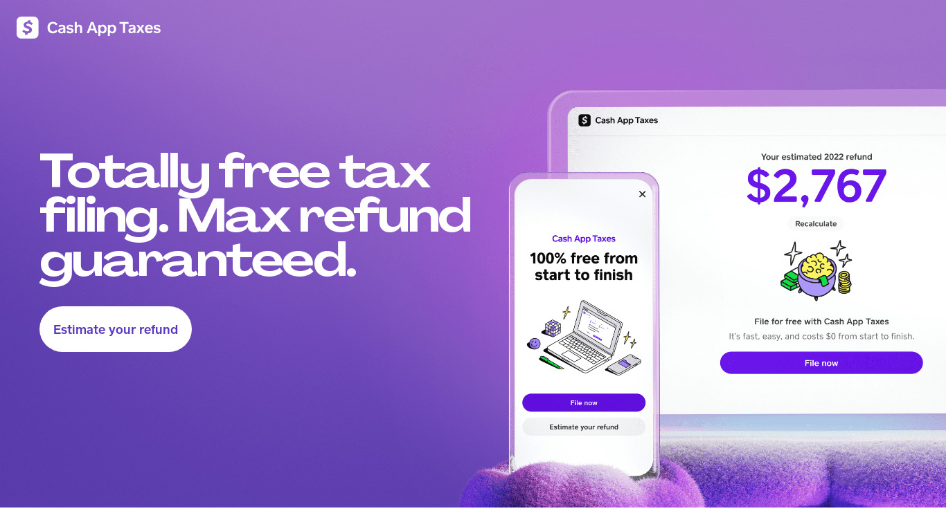 Cash App Taxes Landing page