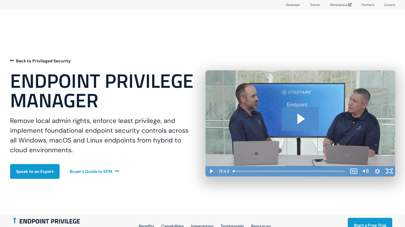 CyberArk Endpoint Privilege Manager Landing page