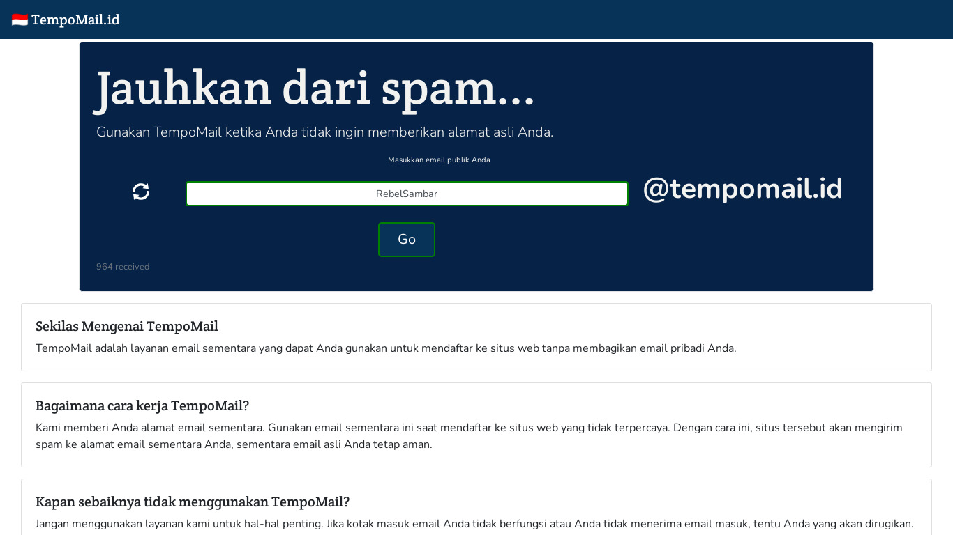 TempoMail Landing page