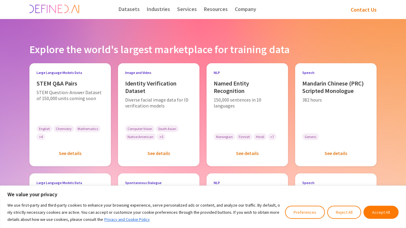 Defined.ai Landing page