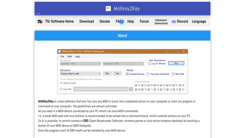 MidiKey2Key Landing Page