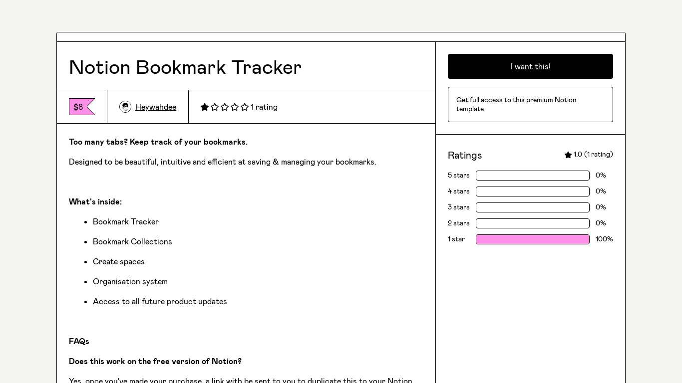 Notion Bookmark Tracker Landing page