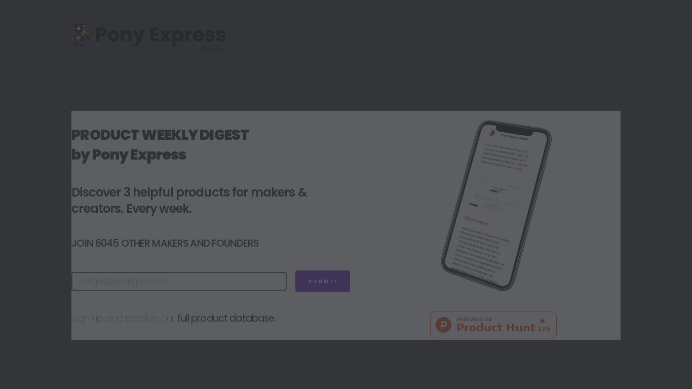 Product Weekly Digest Landing page