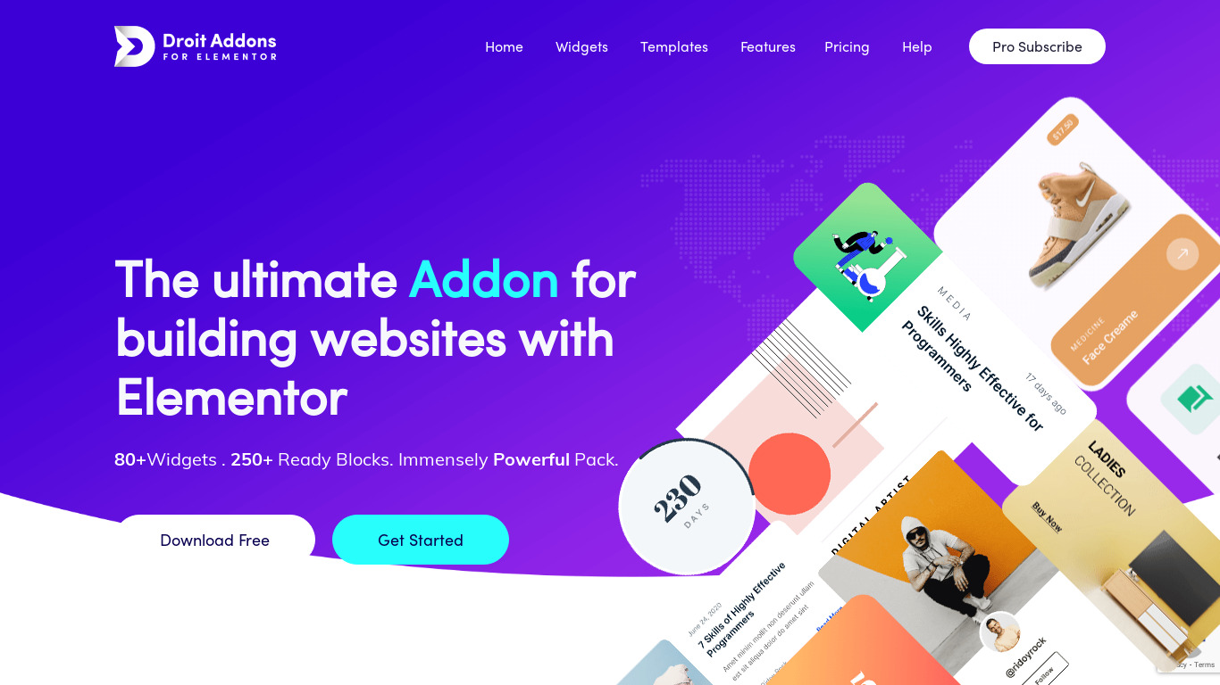 Droit Addons For Elementor Landing page