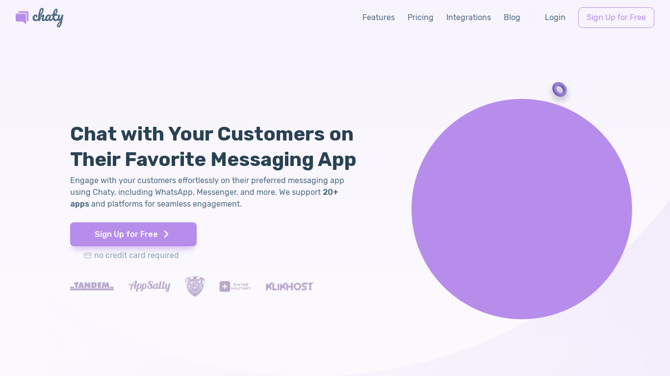 Chaty App Landing page