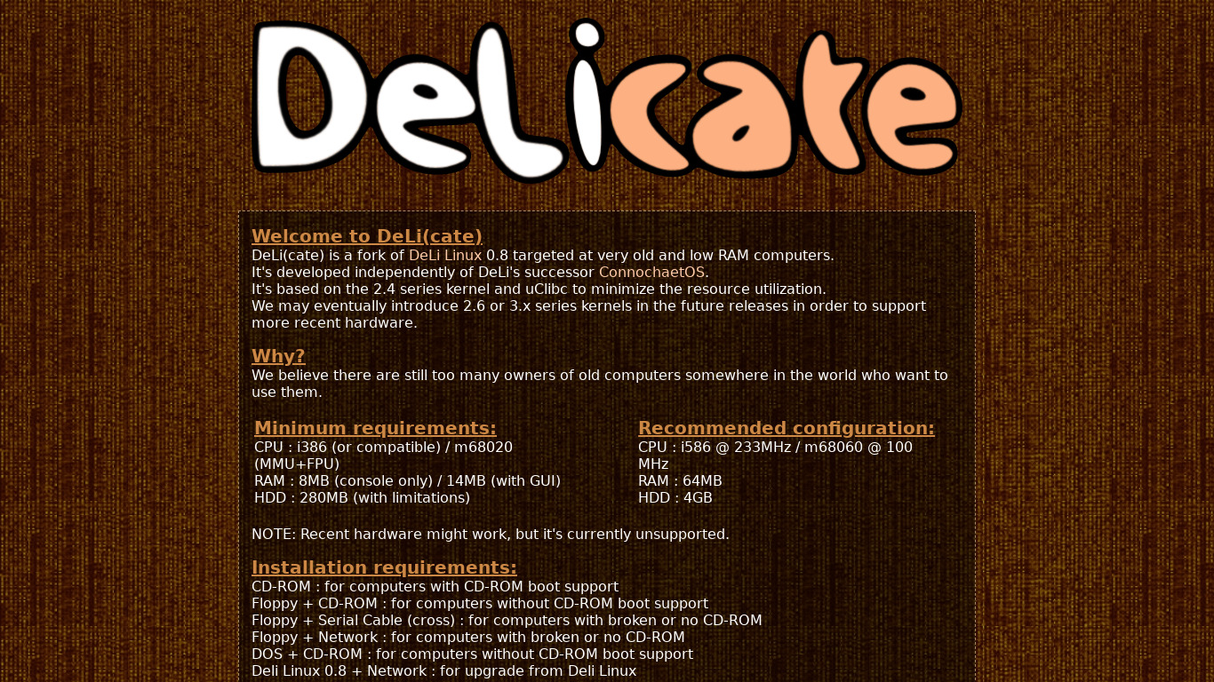 DeLicate Linux Landing page