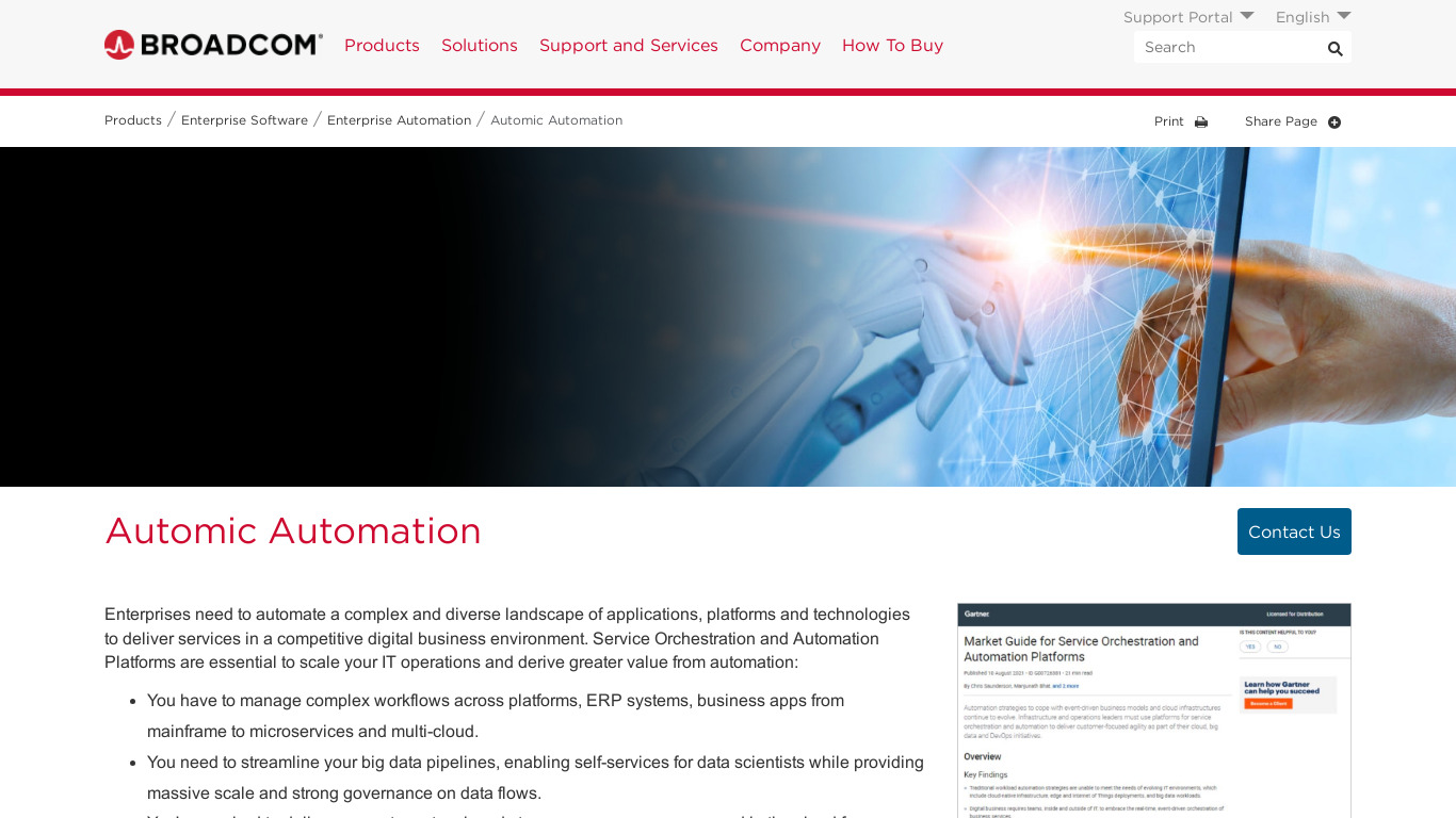 Broadcom Automic Automation Landing page