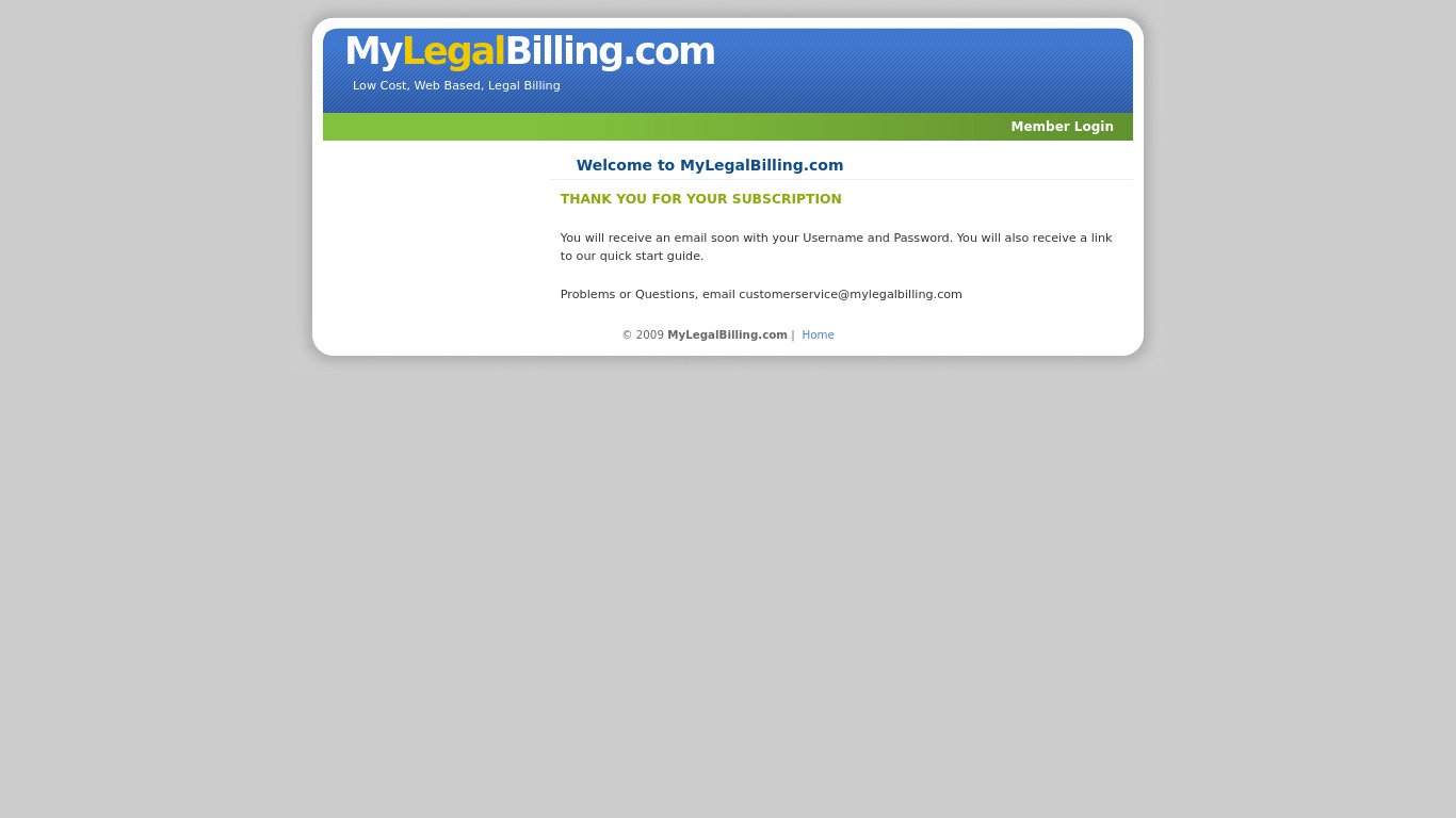 Legal Billing Software Landing page