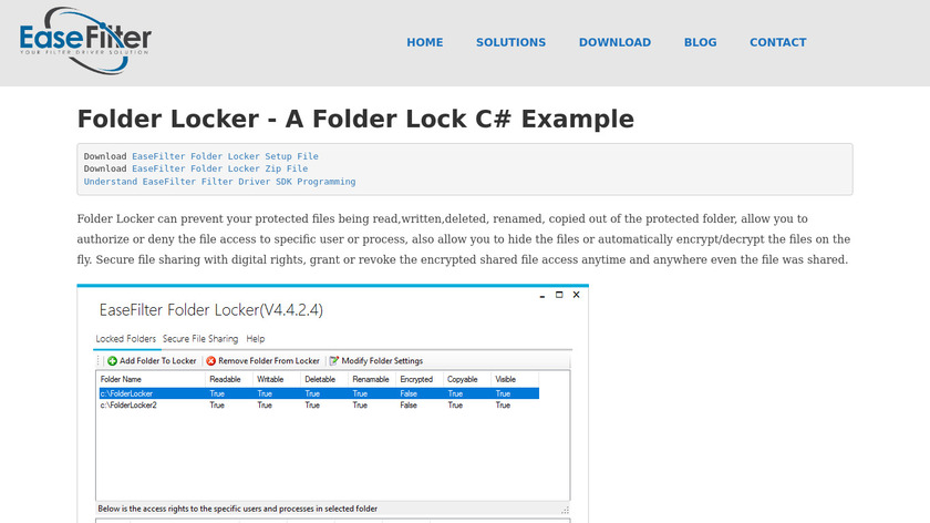 Easefilter Folder Locker Landing Page