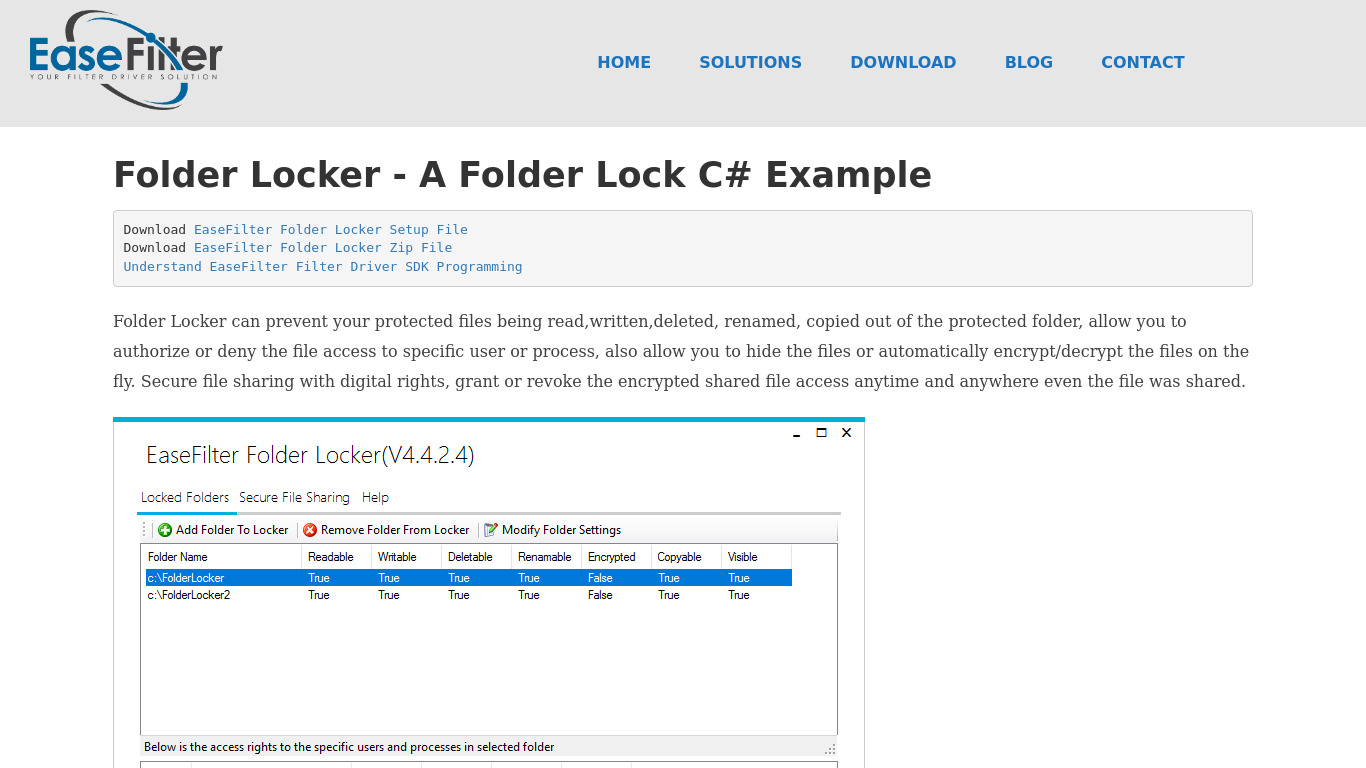 Easefilter Folder Locker Landing page