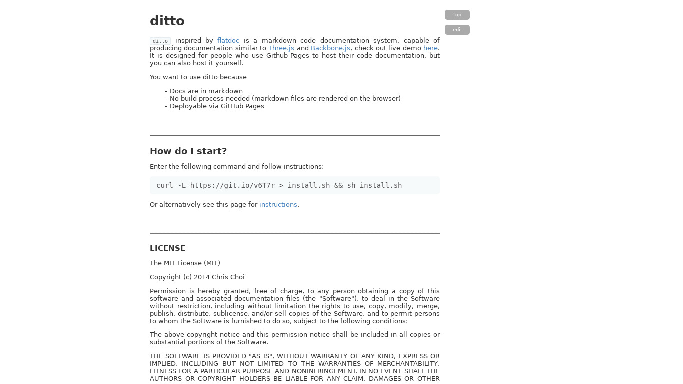 ditto (static documentation) Landing page
