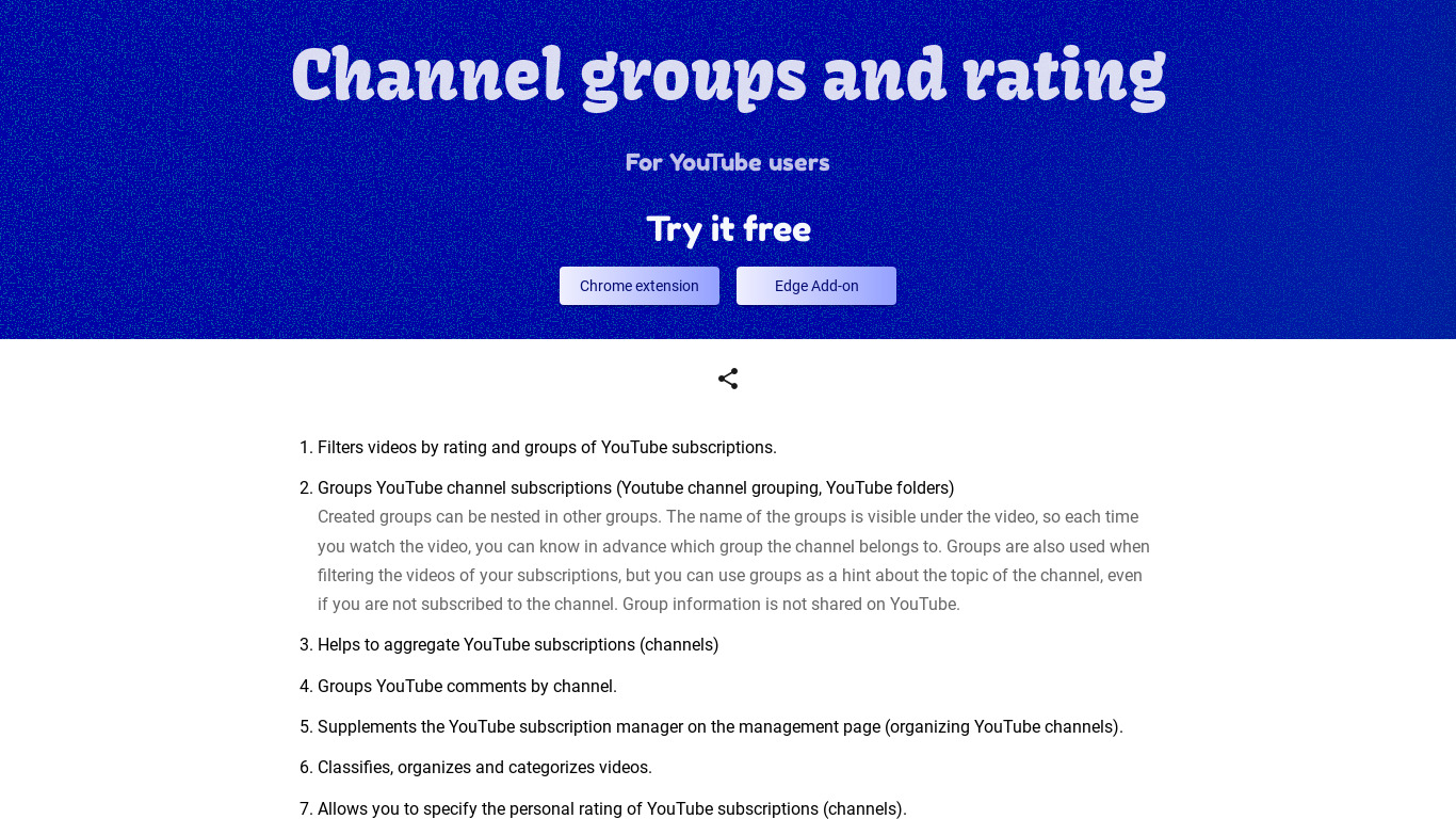 Channel Groups and Rating Landing page