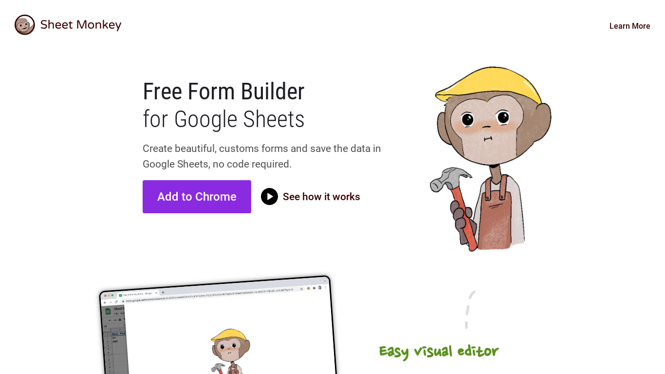 Sheet Monkey Form Builder Landing page