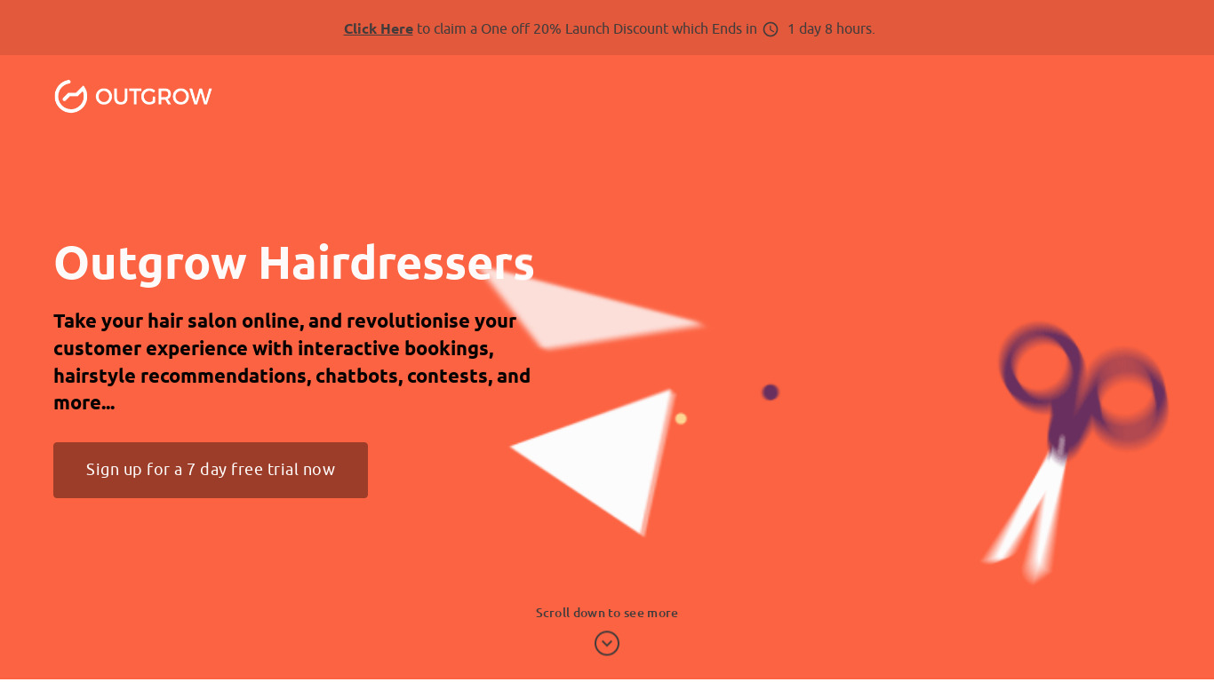 Outgrow Hairdressers Landing page