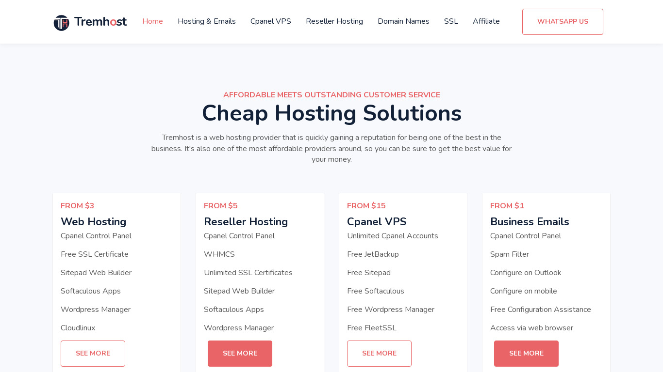 Tremhost Landing page
