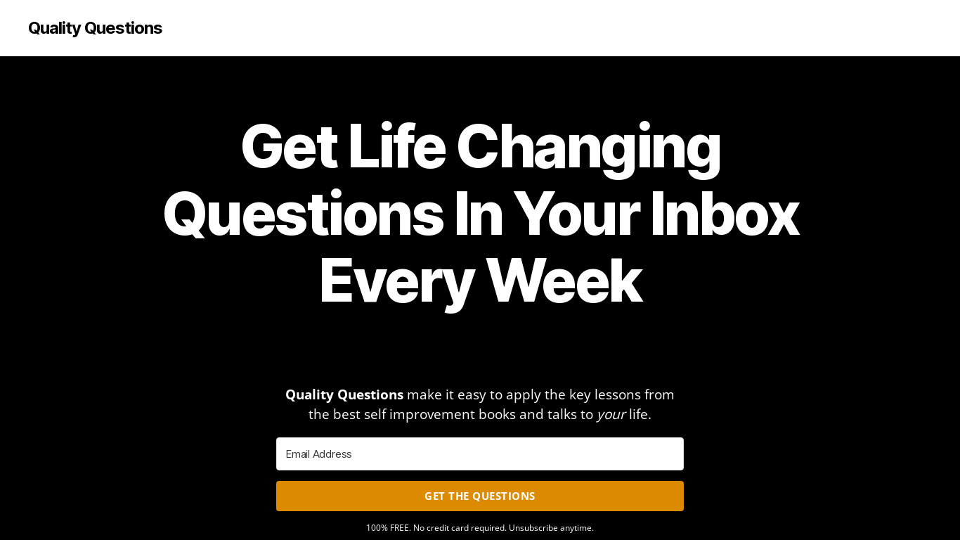 Quality Questions Landing page