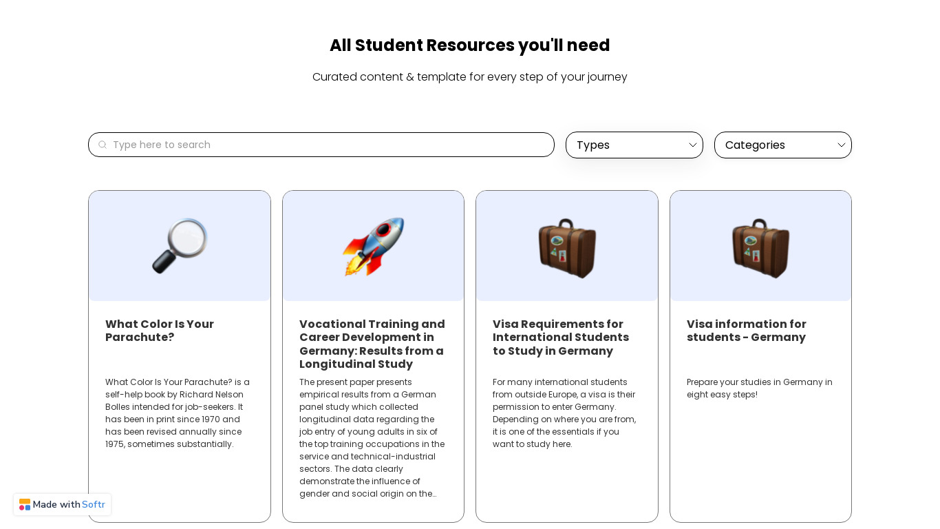Student Resources Landing page