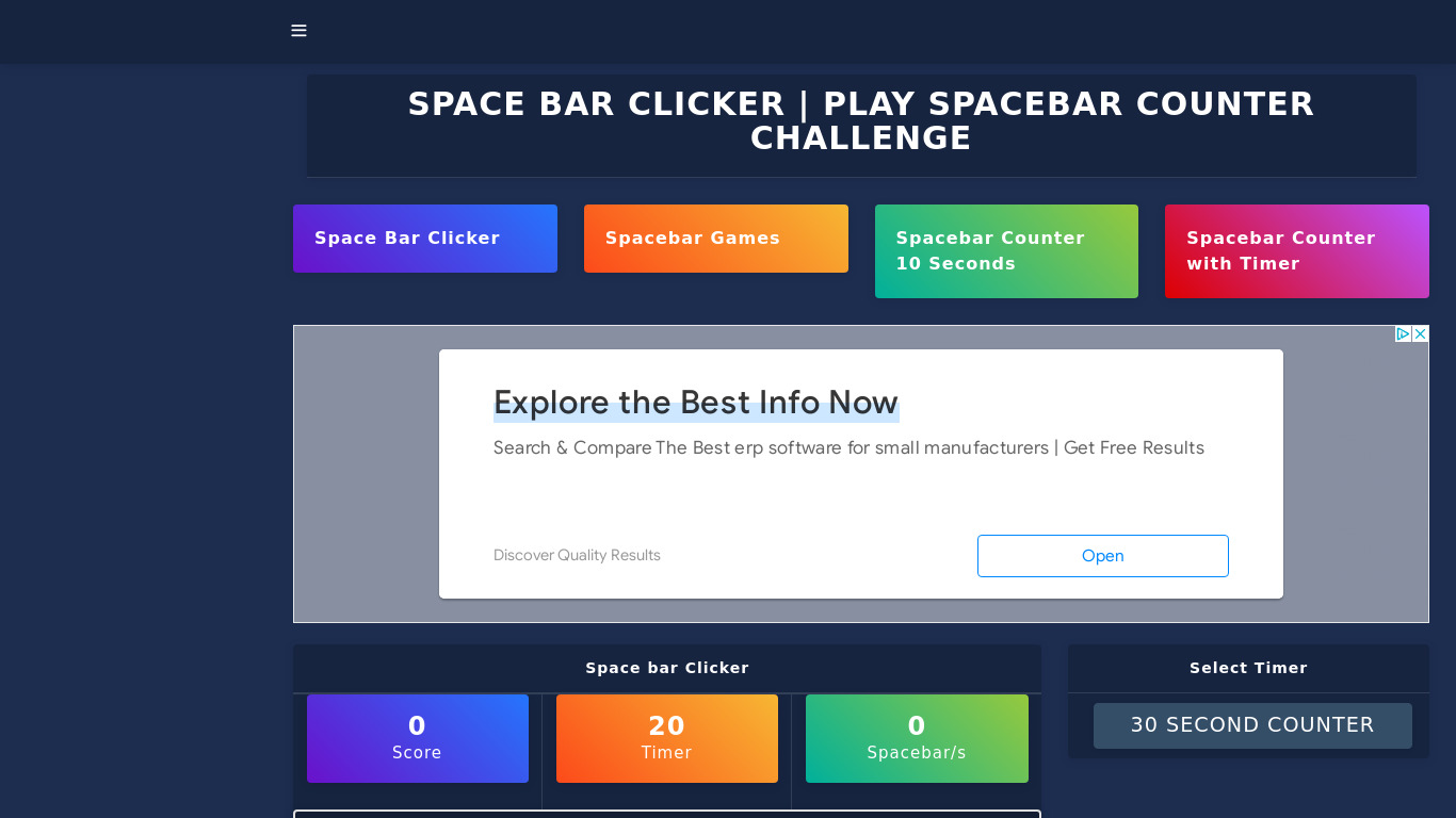 SpaceBarClicker.Info Landing page