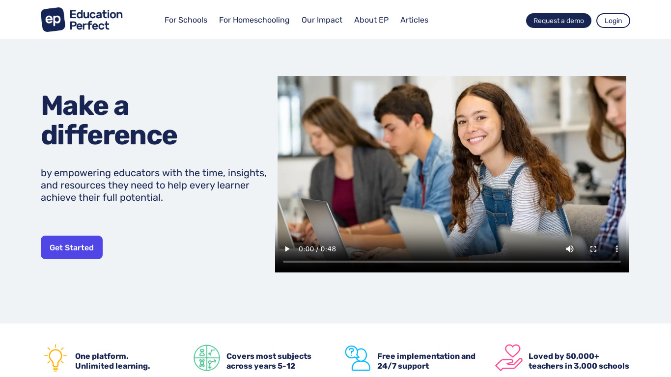 Education Perfect Landing page