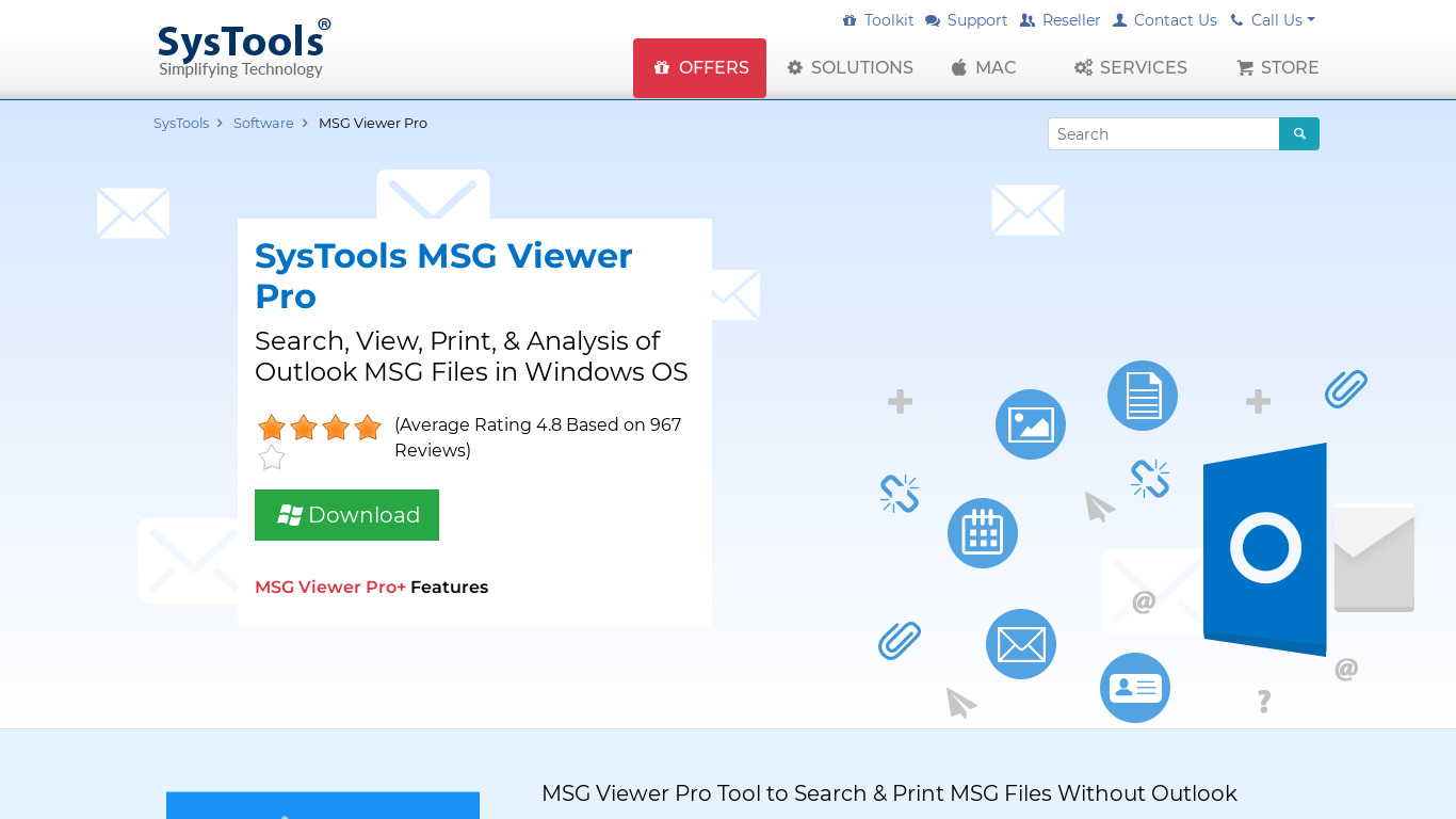 SysTools MSG Viewer Pro Landing page