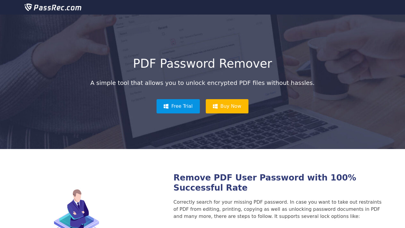 PassRec PDF Password Recovery Landing page