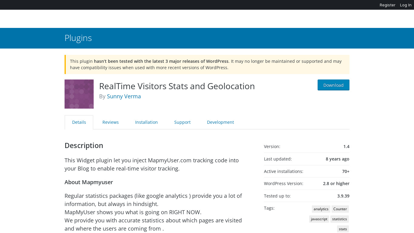 RealTime Visitors Stats and Geolocation Landing page