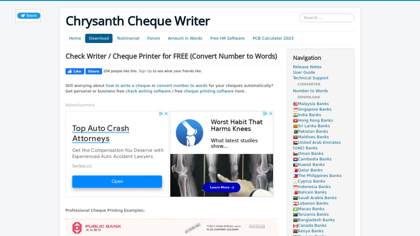 Chrysanth Cheque Writer Landing Page