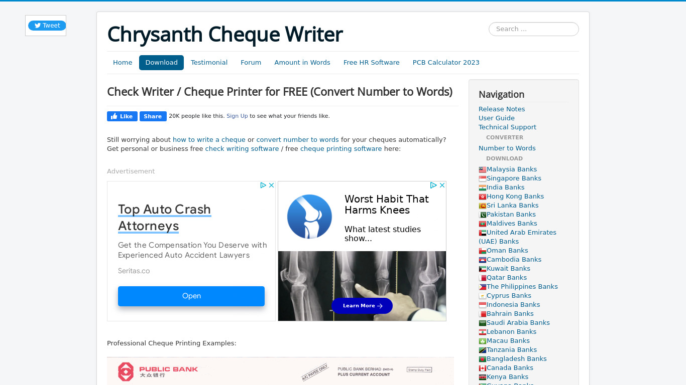Chrysanth Cheque Writer Landing page