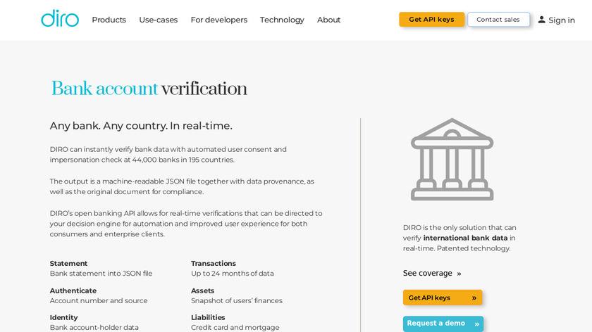 DIRO Bank Account Verification Landing Page