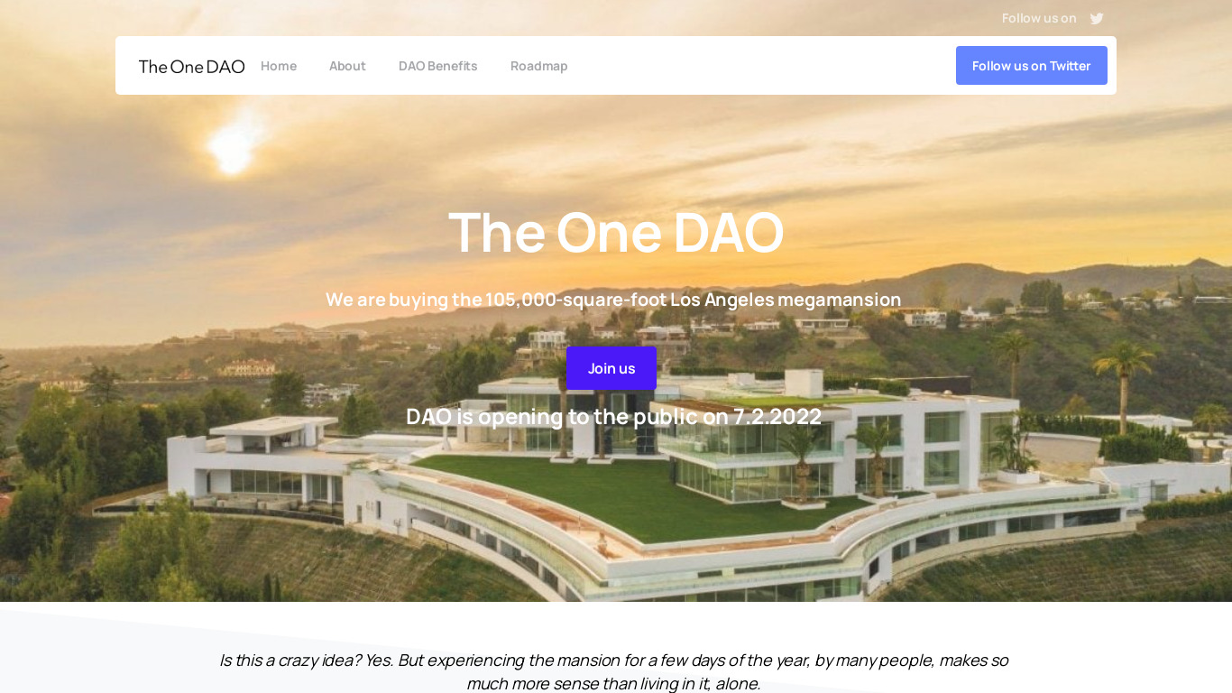 The One DAO Landing page
