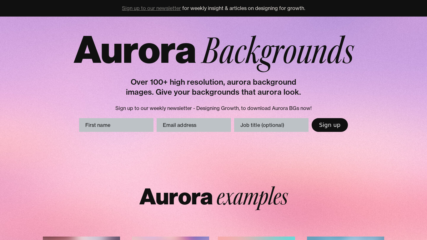 Aurora Backgrounds Landing page