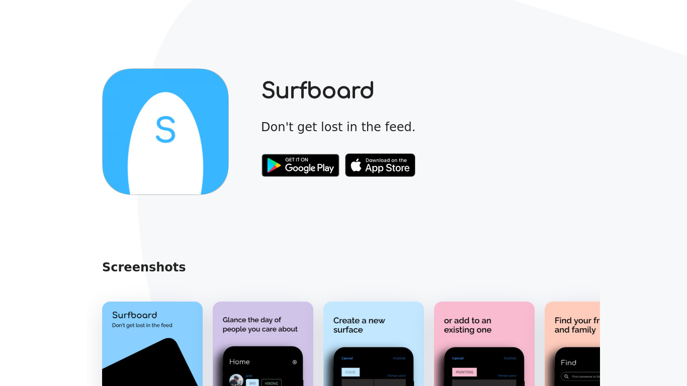 Surfboard Social Landing page