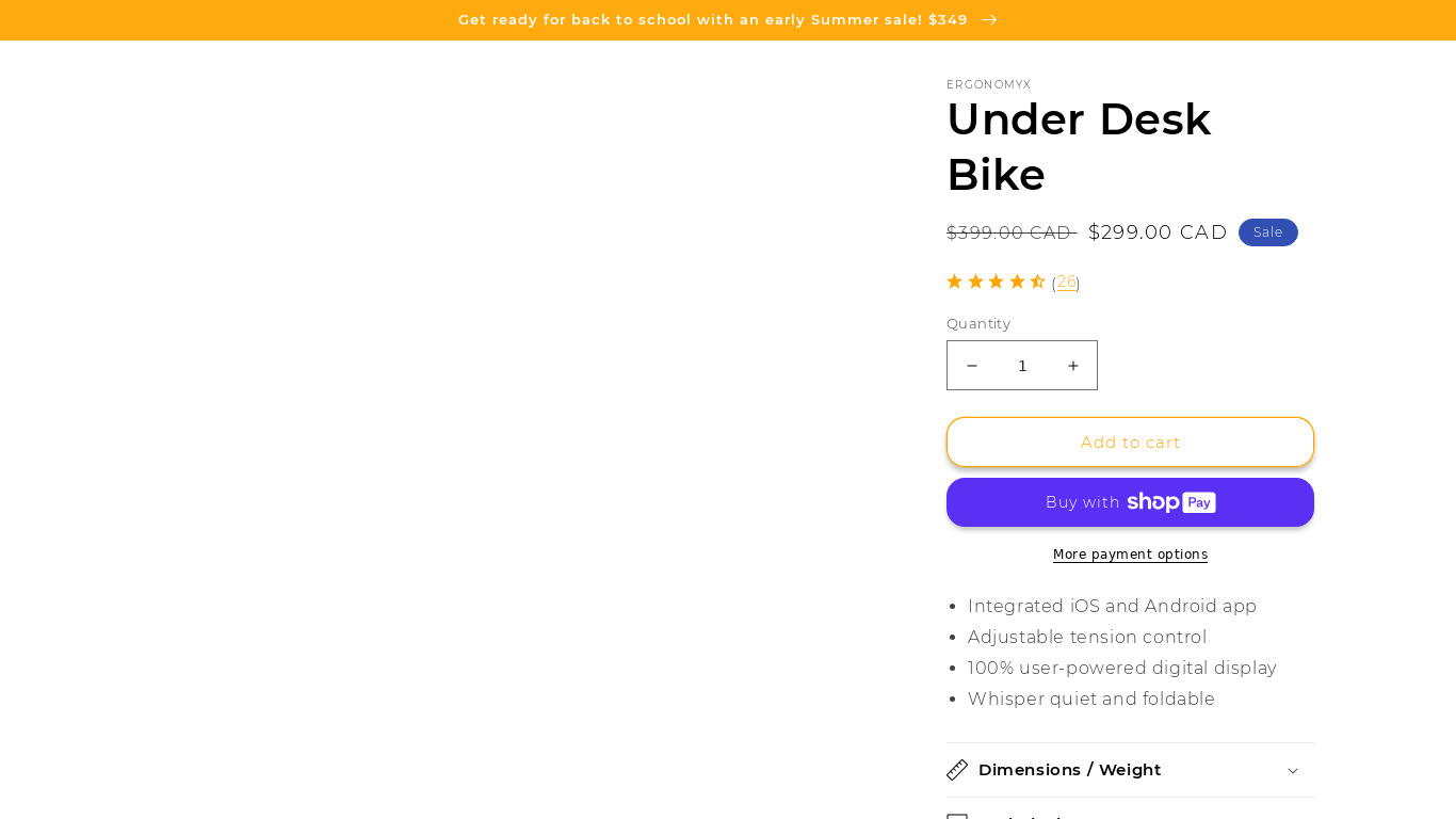 Smart Under Desk Bike Landing page