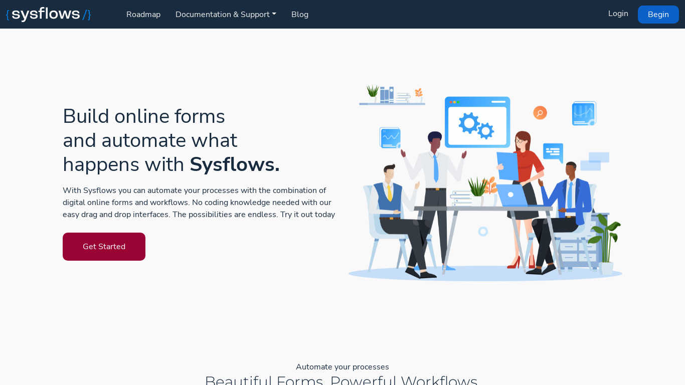 Sysflows Landing page
