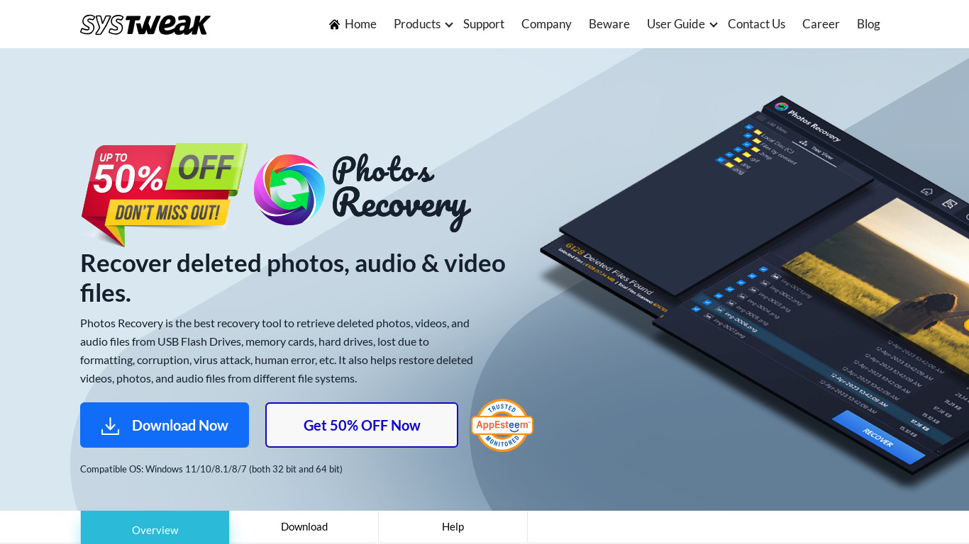 Photos Recovery By Systweak Landing page